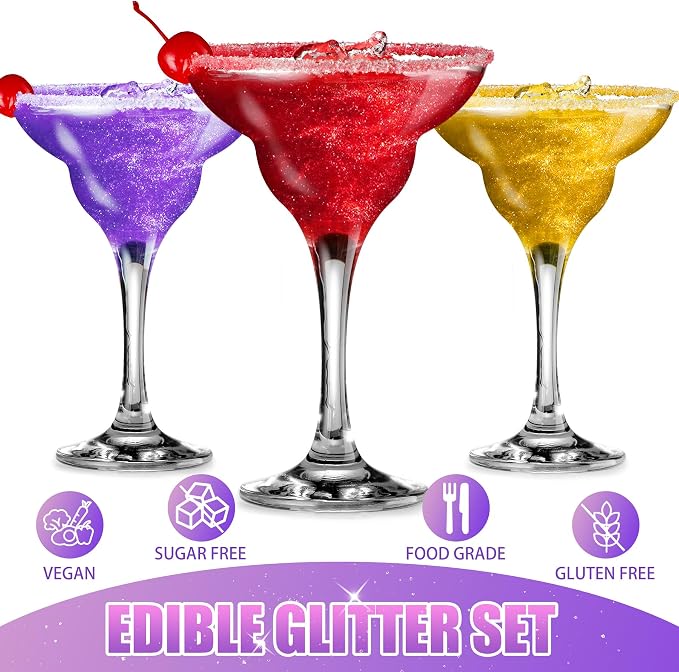 Edible Glitter Set - 4 Colors Edible Luster Dust Metallic Food Grade Coloring Glitter for Drinks, Baking, Cake Decorating - Edible Dust Powder Shimmer Sprinkle Powder for Icing, Wine, Chocolate, Candy