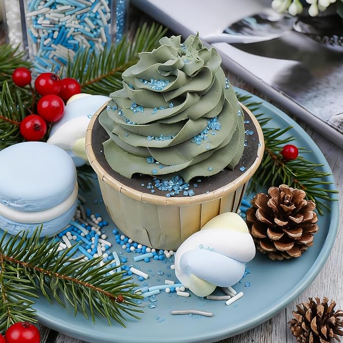 Winter Sprinkles for Cake Decorating 8 oz, Blue and White Frozen Snowflake Sprinkles Christmas and Holiday Assortment, Edible Jimmies, Nonpareils and Sanding Sugar for Decorating Cookies, Baking, Cupcakes, Cakes, Desserts