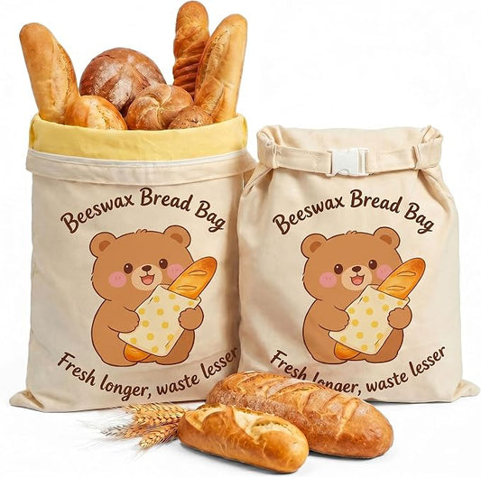 Beeswax Bread Bags for Homemade Bread - 2 Pack- Extra Large 17"×13" Reusable Sourdough Bread Bags for Storage with Zipper Closure, Keep Bread Fresh Naturally, Freezer Safe