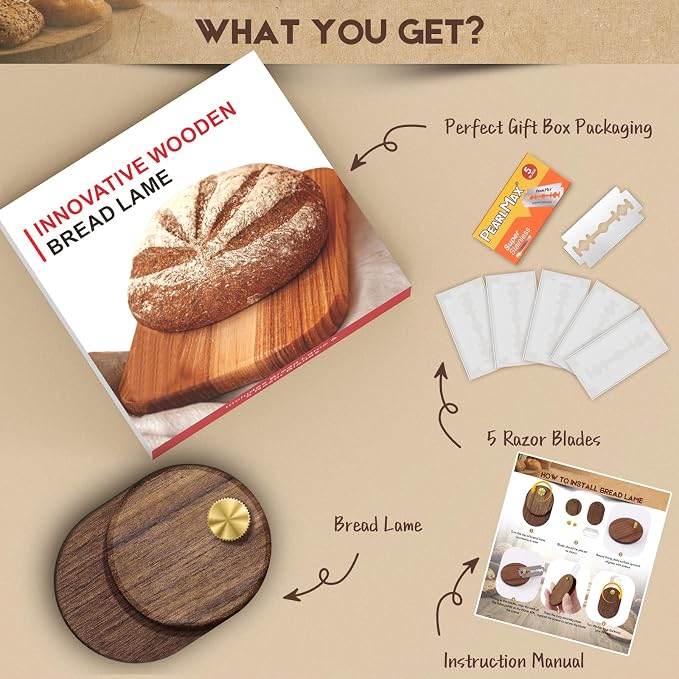 Upgraded UFO Bread Lame Dough Scoring Tool,Magnetic Sourdough Scoring Tool,Black Walnut Bread Lame Cutter Scoring Knife for Bread Baking Includes 5 Replaceable Razor Blades for Bread Baking