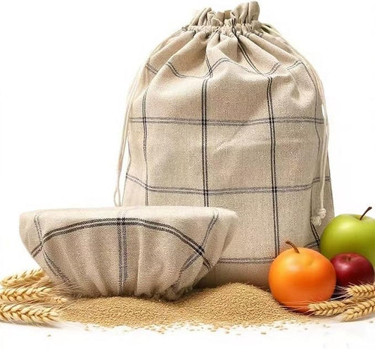 XL Linen Bread Bag for Homemade Sourdough with Proofing Cover, Reusable Organic Linen bags with TPU Lining, BPA-Free, Food-Grade Cloth Storage Bags with Freezer Compatibility