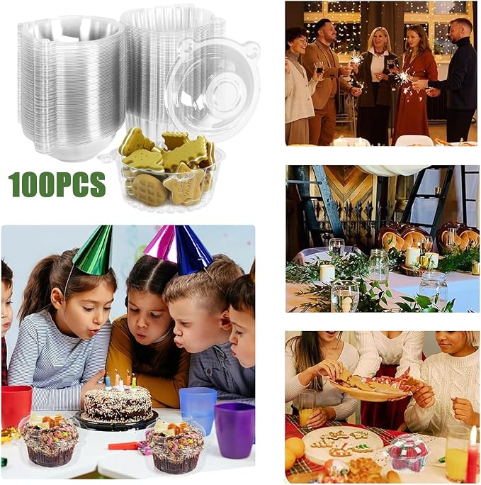 100Pcs Clear Cupcake Holders, Disposable Donut Puff Round Plastic Box Muffin Cupcake Containers with Dome Lids for Wedding Birthday Parties Supplies (100pcs)