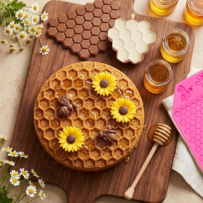 3 Packs 7 Cavity Bumble Bee Silicone Mold Honeycomb Beehive Fondant Mold for Cake Cupcake Decor DIY Chocolate Candy Cookie Craft