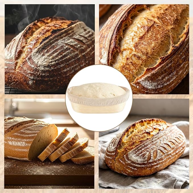 8 Pack Banneton Bread Proofing Basket 10 Inch Oval Rattan Banneton Baskets with Linen Liner Cloth Sourdough Basket Dough Proofing Basket for Professional & Home Sourdough Bread Baking