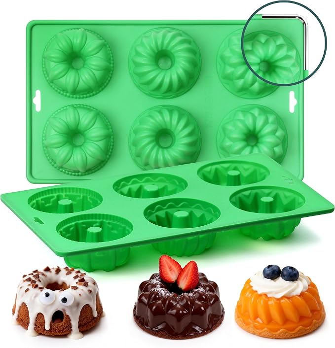 2PCS Mini Fluted Tube Cake Pan - 6-Cavity Silicone Baking Mold with Metal Reinforced Frame, Non-Stick Mini Cake Pan for Cupcakes/Donuts/Brownies/Jellies, Gift for Bakers & Home Kitchen