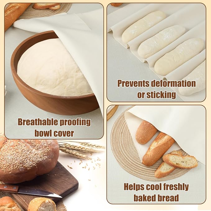 3 Pcs Thickened Bread Proofing Cloth for Baking Sourdough,28x28inch Bread Basket Flour Sack Towels for Dough, Baguettes, Loaves, Pastry, Homemade Bread