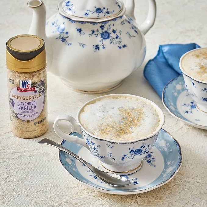 McCormick Bridgerton Finishing Sugar, Lavender Vanilla, Limited Edition, Floral Lavender Notes, Smooth Vanilla Flavor, For Cakes, Cocktails, Matcha Tea, and More, 3.45 oz (Pack of 2)