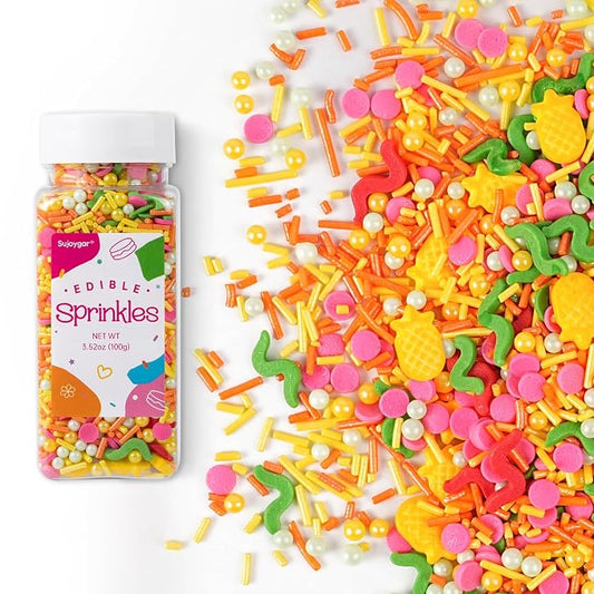Summer Sprinkles Mix | Sprinkles for Cake Decorating | Watermelon Pineapple | Cupcake Toppers | Ice Cream | Cookie | Fancy Candy | Tropical Fruit | 3.52oz