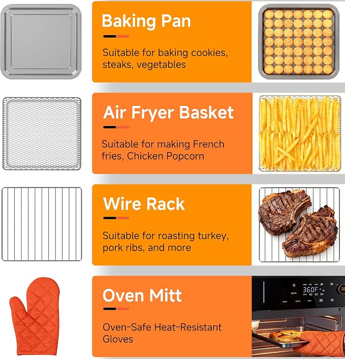 OUNIN Air Fryer Toaster Oven Combo, 11-in-1 Countertop Steam Oven with Self-Cleaning, Dual Cook, Bake, Roast, Dehydrate, 90-430°F, 16QT Capacity