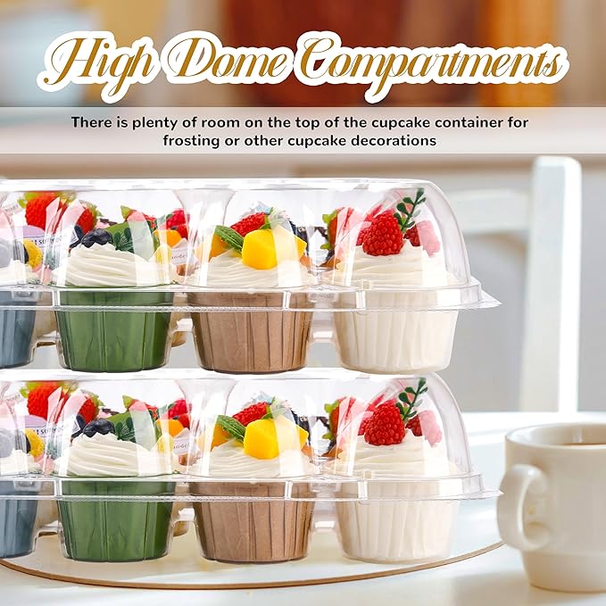 NPLUX 24 Count Cupcake Containers 5 pack Cupcake Holders Plastic Clear Reusable Cupcake Containers with Detachable Tall Dome Lids Stackable Cupcake Boxes for 120 Cupcakes, BPA Free, Standard Size