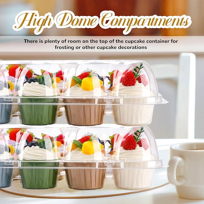 NPLUX 24 Count Cupcake Containers 15 Pack Cupcake Holders with Detachable Tall Dome Lids Clear Plastic Stackable Cupcake Boxes for 360 Cupcakes, BPA Free, Standard Size