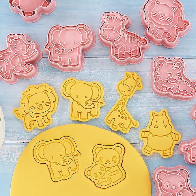 Forest Animal Cookie Cutters with Cookie Stamps 8 Pcs 3D Cartoon Cutter Molds for Fondant Biscuit Cheese Baking (Animal)