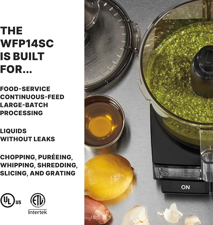 Waring Commercial Food Processor, 3.5 Quart Capacity, 1 Horsepower Motor, Continuous-Feed Food Processor, Vegetable Chopper for Professional Kitchens, WFP14SC