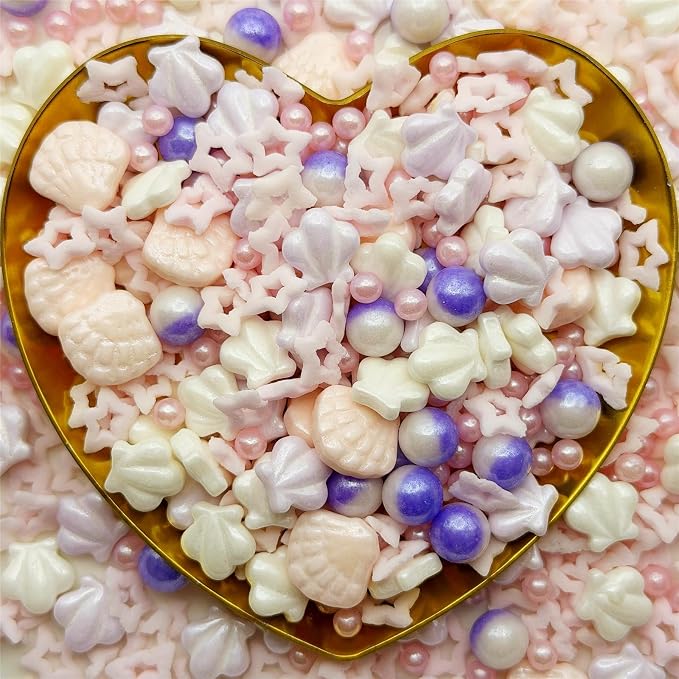 CandiJumpin Under The Sea Sprinkles, Edible Seashells for Cake Decorating Ocean Themed Cake Decorations Pink Seashells and Pearls Sugar Decorations Baby Shower Party Birthday Wedding Christmas Supplies 3 OZ