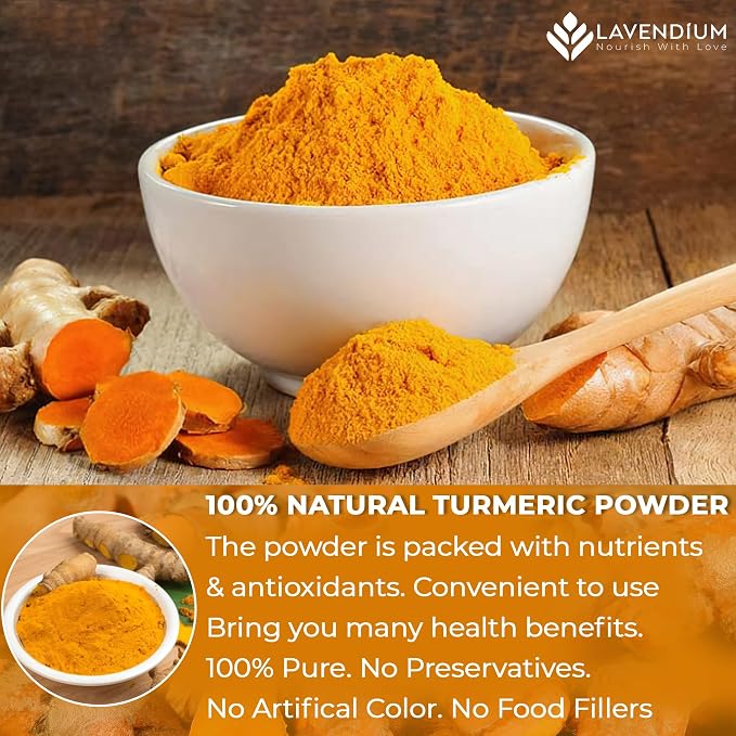 Lavendium, Premium 20oz Turmeric Powder, 100% Natural & Pure Ground Turmeric Root, No Additives or Preservatives, Non-GMO, Plant-Based & Vegan, Perfect for Golden Milk, Curry, Soups & Smoothies