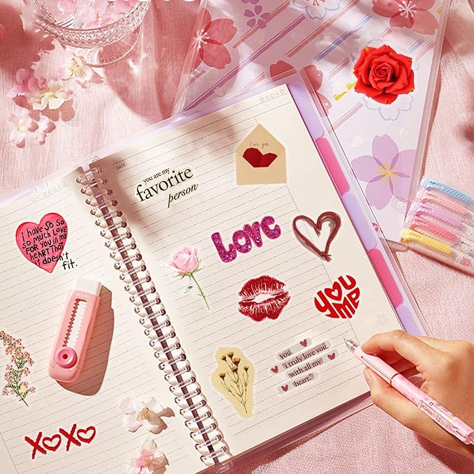 Valentine's Day Stickers for Adults,Teens, 50PCS PET Transparent Waterproof Adhesive Lover Decals Wife Sticker for Adult Birthday Party Laptop Water Bottle Guitar Scrapbook Phone Case