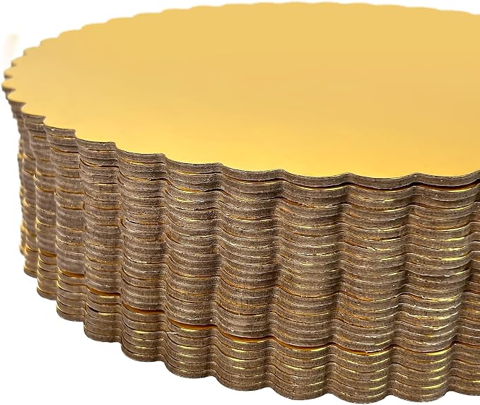 CHERRY 25-Pack 12 inch Sturdy Round Cake Boards, Gold Cardboard Cake Circles plate Scalloped Base,Pack of 25
