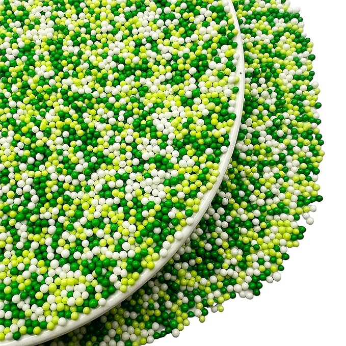 SE Si&Moos St. Patrick's Day Nonpareil Sprinkles, 2mm Green and White Mini Edible Pearls White Green Sprinkles for Cake Decorating Halloween Cake Decorations Wedding Baby Shower Party Christmas Holiday Supplies 3.5 OZ