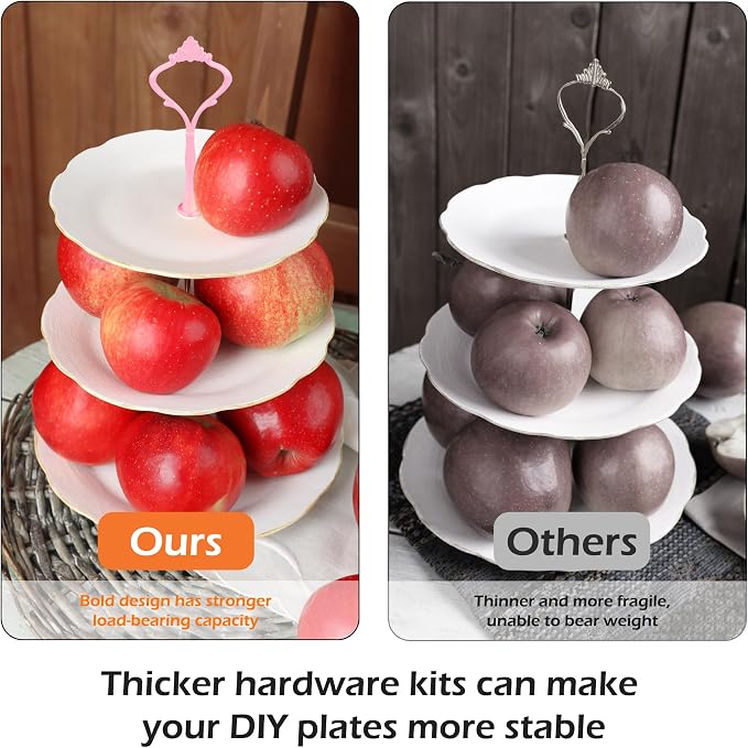 3 Tier Tiered Plate Hardware Kits Fruit Cake Plate Handle Fitting Hardware Rod Cucake Stand Tower Holder Pink Crown 5 Sets（Plate not Included）