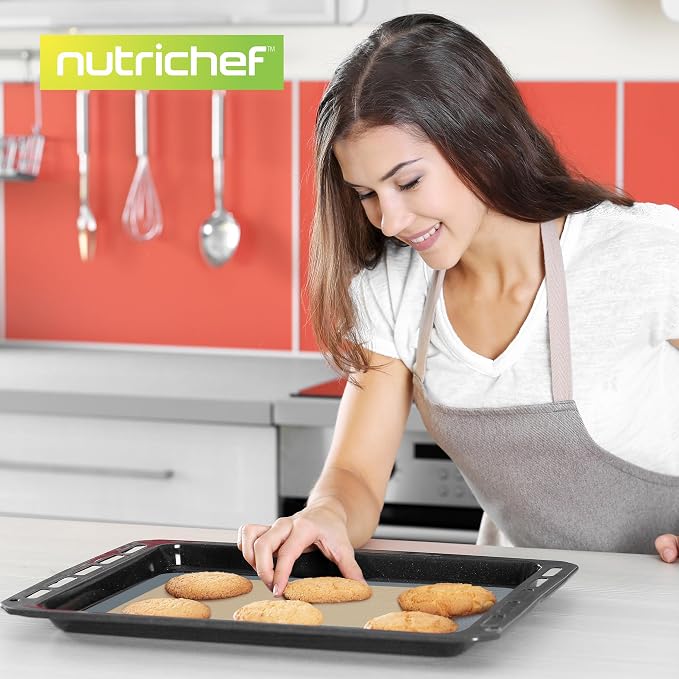 Nutrichef Silicone Baking Mats - 2 Non-stick Food-Grade Reusable Silicone Mats - Perfect for Half Baking Pans 16.5 x 11.6 IN - Oven-Safe Up to 480 Degrees F - Safe for Ovens & Dishwashers - Grey