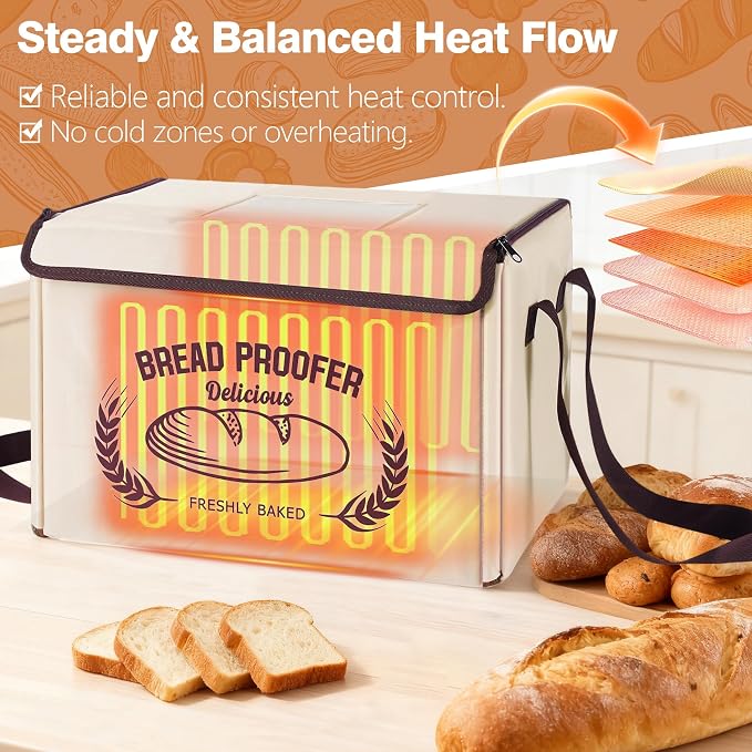 Folding Bread Proofing Box 16 x 12 IN, 3 Sides Heating Dough Proofer with Temp Control (50-113℉) & 48H Timer, Proofing Box for Sourdough, Pizza,Yogurt, Bread Warmer, Baking Supplies with Metal Rack