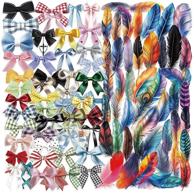 100Pcs Bowknot&Feather Transparent Stickers for Kindle, Bow Tie and Plume Aesthetic Self-Adhesive Scrapbooking Stickers Supplies Journal Stuffers for Adult Card Making Letters DIY (Bowknot)
