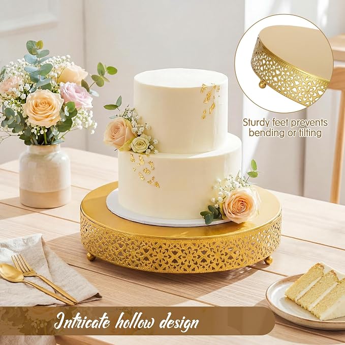 Wenqik Cake Stand 12 Inch Round Metal Cupcake Dessert Wedding Cake Stand Cookies Display Holder Fruit Serving Tray for Table Wedding Birthday Anniversary Party(Gold)