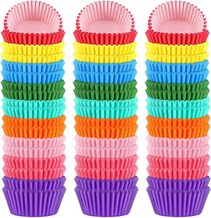 SANNIX 450pcs Rainbow Bright Cupcake Liners, Colorful Baking Cups Cupcake Wrappers Paper Wraps Muffin Liners for Birthday Pride Party Decorations Supplies(9 Colors)