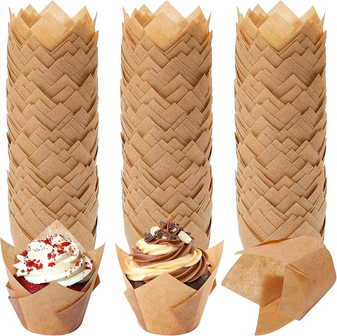 Ruisita 150 Pcs Mini Cupcake Liners Muffin Liners Baking Cups | Tulip Cupcake Liner for Baking Wedding, Birthday, Baby Shower Parties, Natural