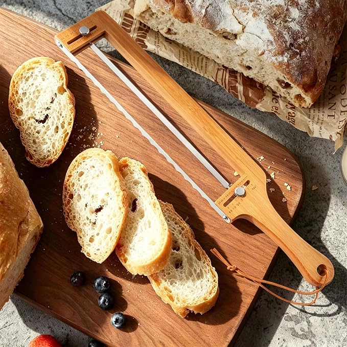 Adjustable Bread Knife — Precision Homemade Bread Slicer for Sourdough, Razor-Sharp Cutter Wooden Frame for Bagels, Baguettes Gift for Artisan Bakers