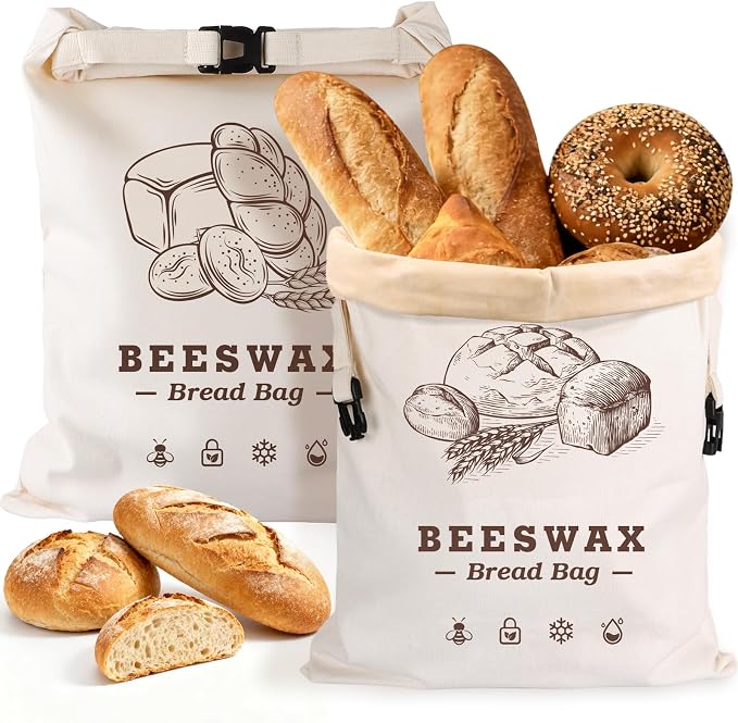Beeswax Bread Bags，Extra Large 2 Pack- 17"×13" Reusable Sourdough Bread Bags for Homemade Bread