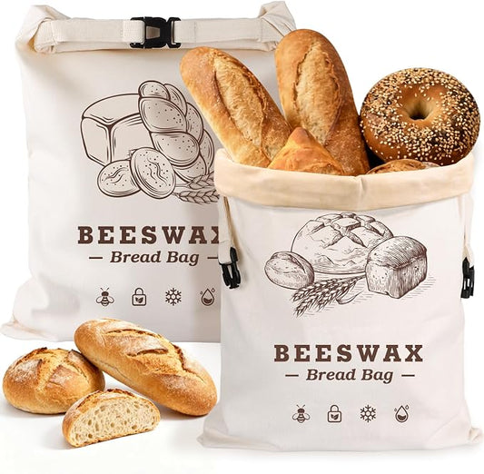 Beeswax Bread Bags，Extra Large 2 Pack- 17"×13" Reusable Sourdough Bread Bags for Homemade Bread