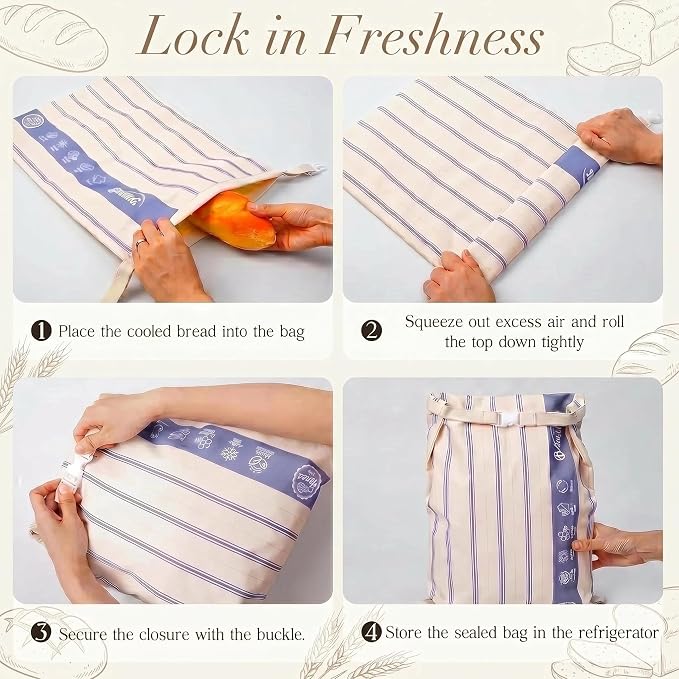 Reusable Beeswax Bread Bags, Bees Wax Lined Cotton Linen Bags for Sourdough & Homemade Bread Storage, Freezer Safe & Airtight to Keep Fresh, 2 Pack 17x13 Inch