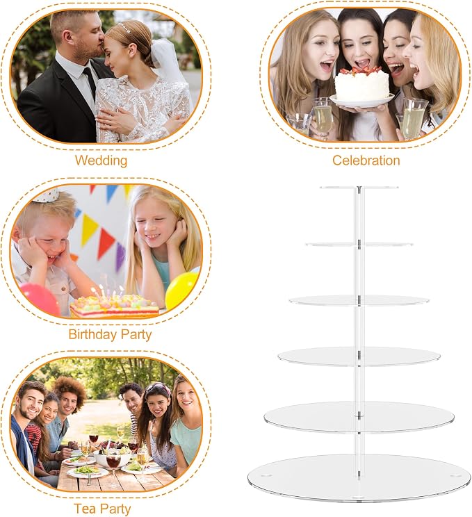6 Tier Large Acrylic Round Cupcake Stand, Clear Wedding Cupcake Tower Stand, Cupcake Tier Stands for Dessert Table, Tiered Cupcake Holder Stand, Cupcake Display Stand
