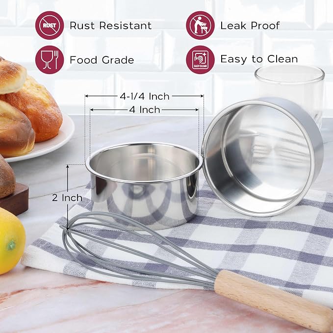 Onader Mini Round Cake Pan Set for Baking, 4 Inch Stainless Steel Baking Pan Tin Set of 3