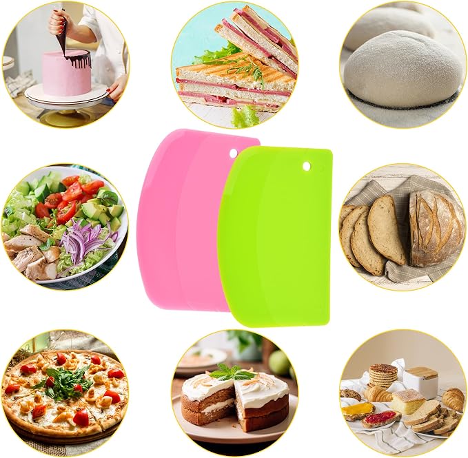 5 Pack Dough Scraper, 5.3 x 3.6 Inch Plastic Bench Scraper, Bowl Spatula, Kitchen Pastry Cutter Tool for Bread Dough, Pastry, Pizza, Baking Cake (Green,Pink,Yellow,Light Blue)