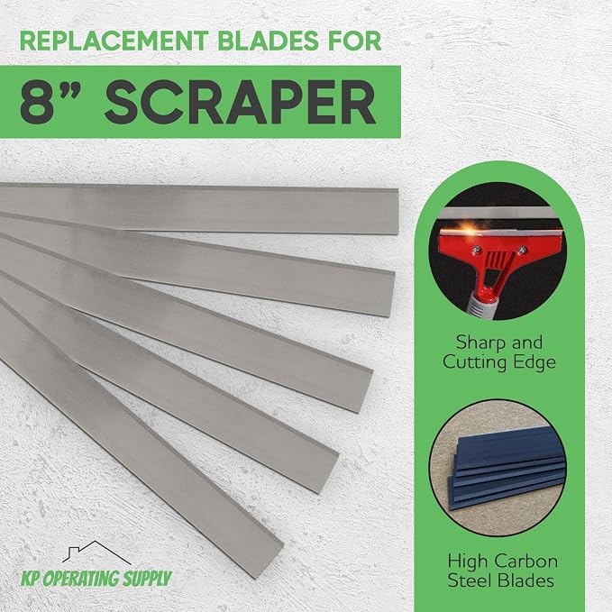 8" Replacement Floor Scraper Blades 10-Pack - Angled Demolition Scraper Blades for Efficient Flooring Removal and Demolition Razors - Compatible with Telescoping Floor Scrape - by KP Operating Supply