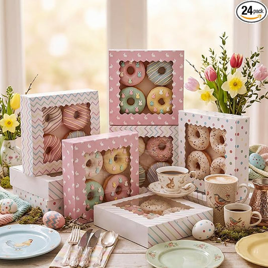 Affrolling 24 Pcs Pink Pie Boxes 10 x 10 x 2 Inch Auto-pop up Cookie Boxes with Window Polka Dot Bakery Treat Box Dessert Gift Wrapping for Pies, Cookie, Pastries, Donut, Chocolate Strawberries