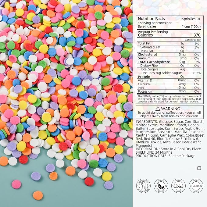 Bayep Confetti Sprinkles for Cake Decorating Rainbow Sprinkles for Ice Cream, Cookies, Baking, Cupcake Topper Colorful Sprinkles Perfect for Birthday Party Christmas Holiday Supplies 3.52 Ounce