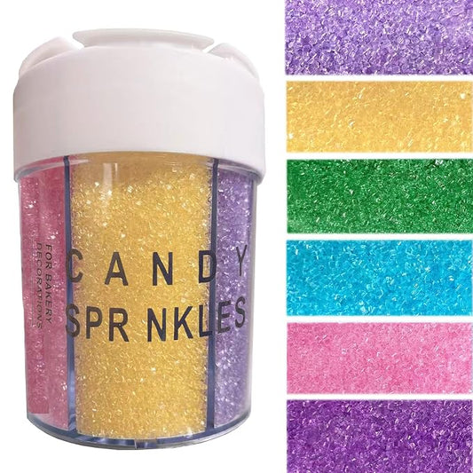 Sentovac 6 Cell Pastel Sanding Sugar Sprinkles Edible for Cake Decorating Fancy Sprinkles Cake Topper Cupcake Cookie Baking Decorations Supplies（Purple Yellow Green Pink Blue lavender）