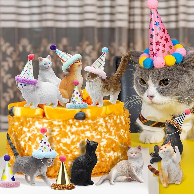 Colingmill 18 Pcs Cat Cake Toppers Figurine Hat Birthday Party Decorations