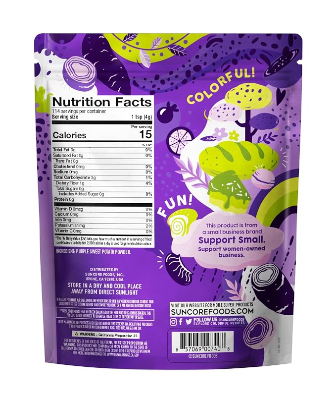 Suncore Foods Purple Sweet Potato Powder, Natural Purple Food Coloring,16oz | Non-GMO, Natural Purple Food Coloring Powder from Sweet Potatoes, For Baking, Smoothies, Desserts, Gluten-Free, Vegan
