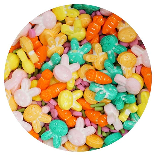 Bunnies & Carrots Sprinkle Mix Blue, Pink, Yellow, Orange, Green and Purple 4.23 oz, Easter Sprinkles For Cake Decorating, Baking, Ice Cream & More, The Hampton Candy Company