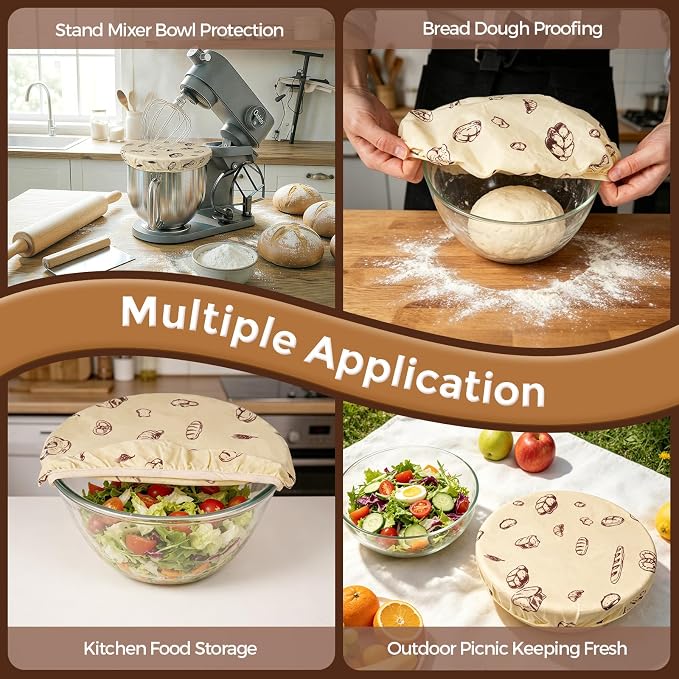 YARRAMATE Organic Beeswax Bread Bag & Bowl Cover Set, Reusable & Freezer Safe Bakery Essentials for Loaf Storage and Sourdough Proofing (17x13, 12 Inch)