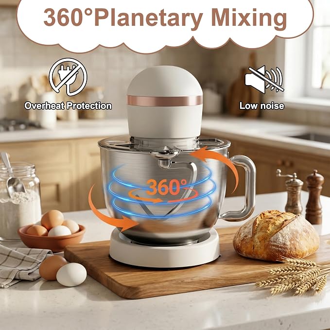 6.5 Qt 10-Speed Tilt-Head Stand Mixer with Dough Hook, Whisk, Beater & Splash Guard, Electric Kitchen Mixer for Baking, Cakes, Bread, and Home Cooking (White)