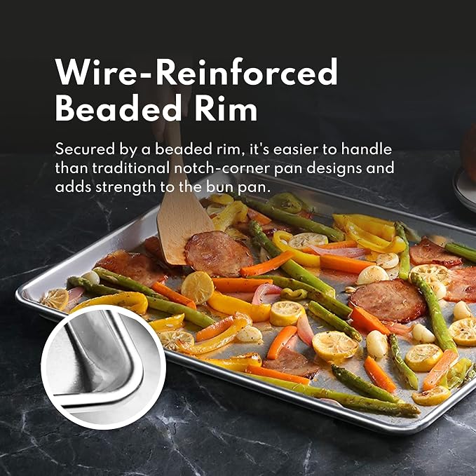 New Star Foodservice Commercial-Grade 18-Gauge Aluminum Sheet Pan/Bun Pan, Full Size XL (18 x 26 x 1 in)