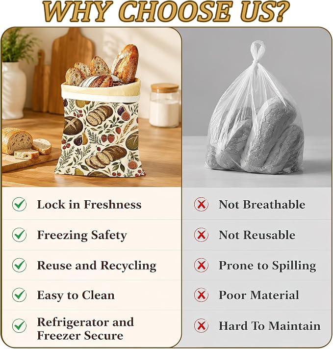 2 Pack Beeswax Linen Harvest Wheat Bread Bags, Reusable Fresh Keeping Bags for Sourdough & Baguette, Freezable Portable Bread Storage Container 17×13''