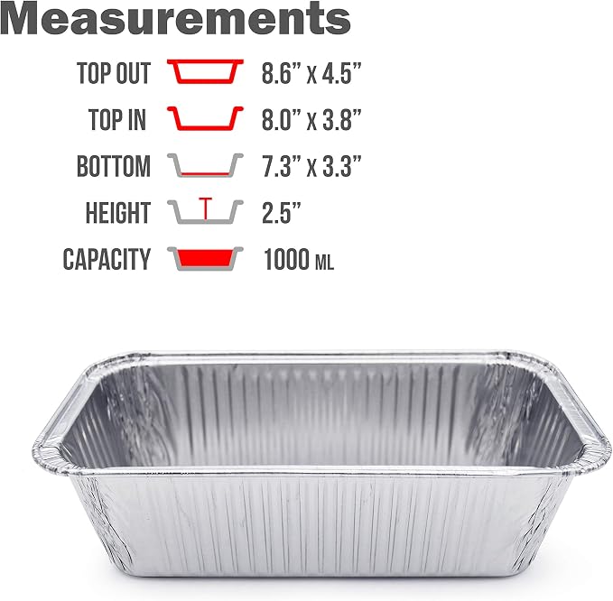 (600 Pack) Premium 2-LB Bread Loaf Baking Pans - 8.5" x 4.5" x 2.5" l Heavy Duty l Disposable Aluminum Foil Tins for Cakes Meatloaf Lasagna