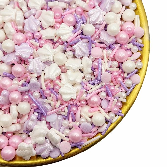 CandiJumpin Under The Sea Sprinkles, Edible Seashells for Cake Decorating Ocean Themed Cake Decorations White Seashells and Pearls Sugar Decorations Baby Shower Party Birthday Wedding Christmas Supplies 3 OZ