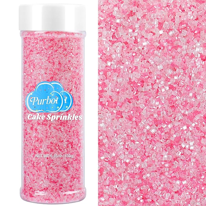 Pink Sanding Sugar for Baking, 6.35oz/180g Edible Pink Sprinkles Sparkling Sugar Crystals, Sweet Decorating Sugar Sprinkles for Cakes Cupcakes Cookies Ice Cream